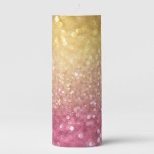 3x8 Pillar Candle - Gold and Pink Sparkle Glitter