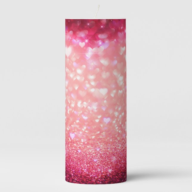 3x8 Pillar Candle - Hearts Sparkle Glitter (Front)