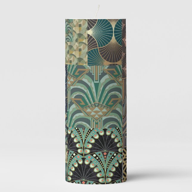 3x9 inch pillar candle with art deco motif (Front)