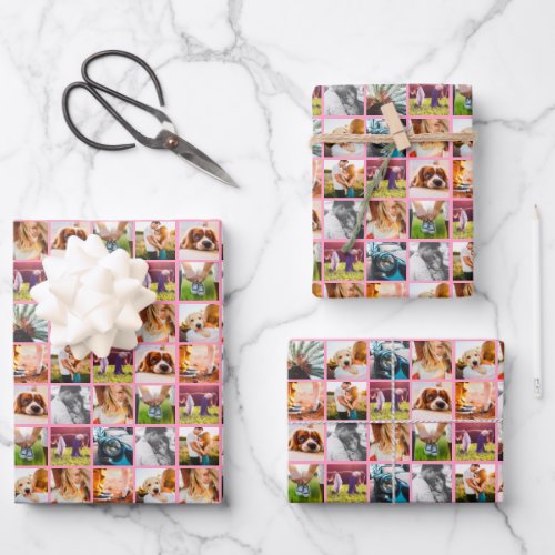 3x Sheets 10 Photo Template Pink Wrapping Paper