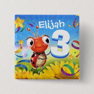 3yrs Custom birthday badge Little Ladybug range Pinback Button