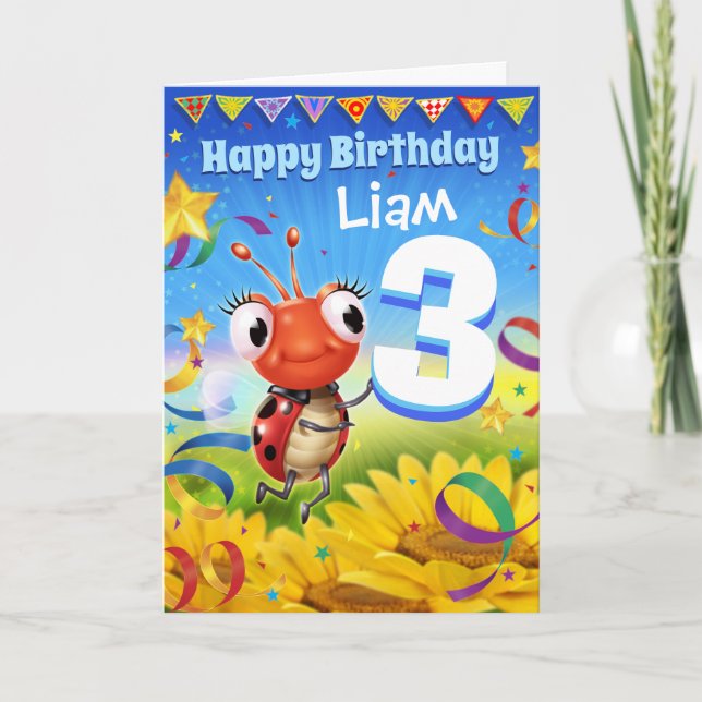 3yrs Custom birthday card Little Ladybug range (Front)