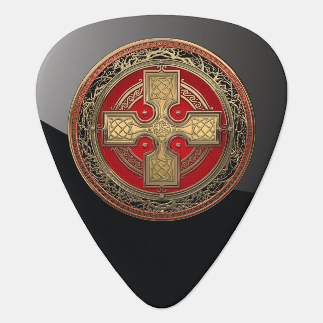 [400] Ancient Celtic Sacred Gold Knot Cross Guitar Pick (Front)