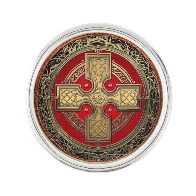 [400] Ancient Celtic Sacred Gold Knot Cross Lapel Pin (Front)