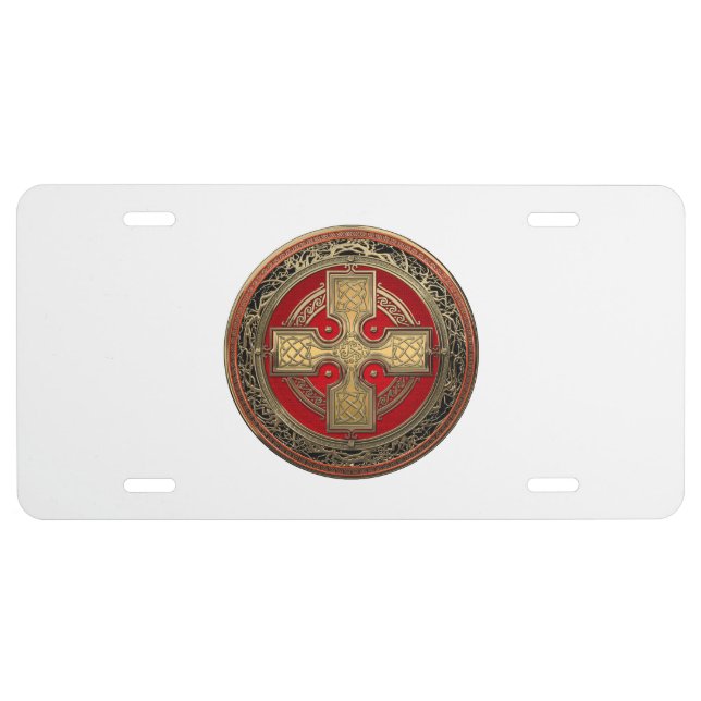 [400] Ancient Celtic Sacred Gold Knot Cross License Plate (Front)