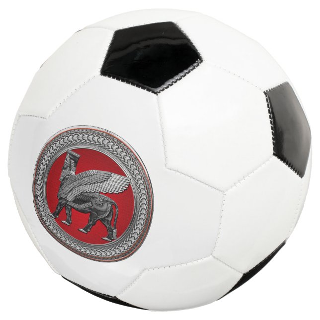 [400] Assyrian Winged Bull: Silver & Black Lamassu Soccer Ball (Three Quarter)