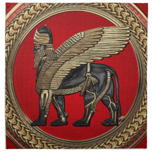 [400] Assyrian Winged Lion: Gold & Black Lamassu Cloth Napkin