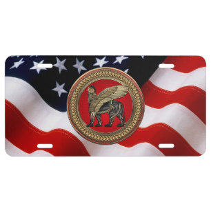 [400] Assyrian Winged Lion: Gold & Black Lamassu License Plate