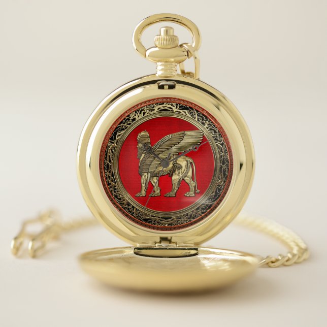 [400] Assyrian Winged Lion - Gold Lamassu Pocket Watch (Inside)