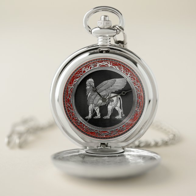 [400] Assyrian Winged Lion - Silver Lamassu Pocket Watch (Inside)