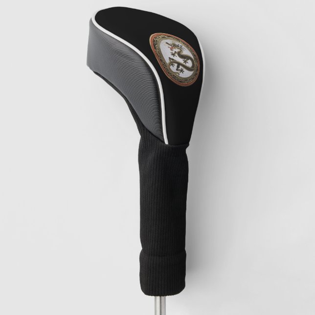 [400] Black and Gold Sacred Eastern Dragon Golf Head Cover (Angled)