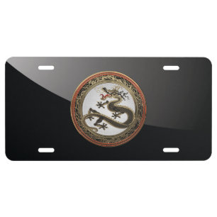 [400] Black and Gold Sacred Eastern Dragon License Plate