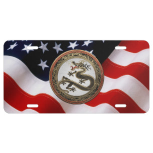 [400] Black and Gold Sacred Eastern Dragon License Plate