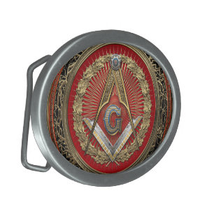 [400] Master Mason - Gold Square & Compasses Belt Buckle