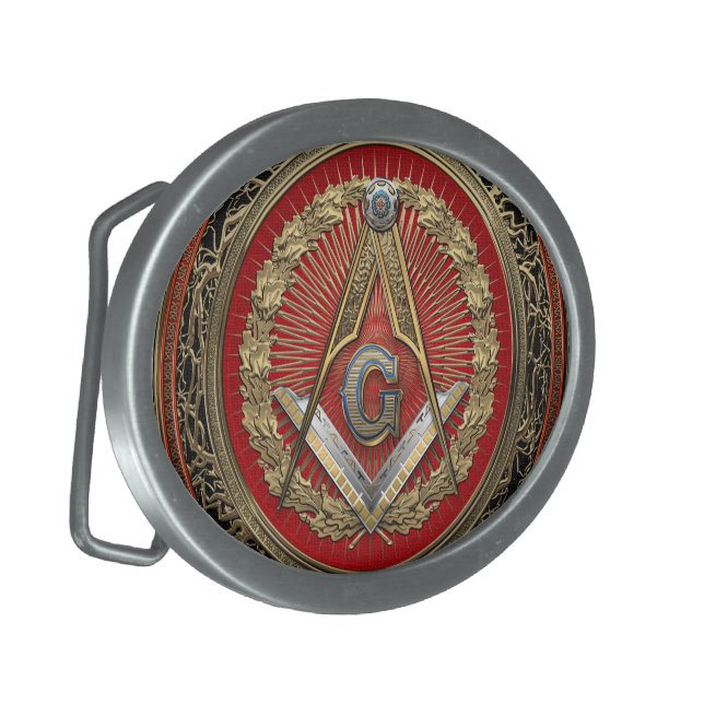 [400] Master Mason - Gold Square & Compasses Belt Buckle (Front Left)