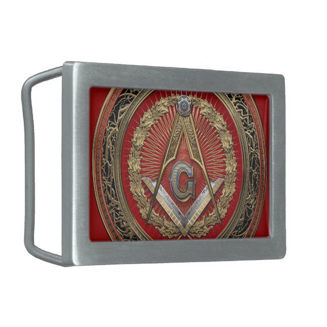 [400] Master Mason - Gold Square & Compasses Belt Buckle (Front Left)