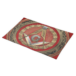 [400] Master Mason - Gold Square & Compasses Cloth Placemat