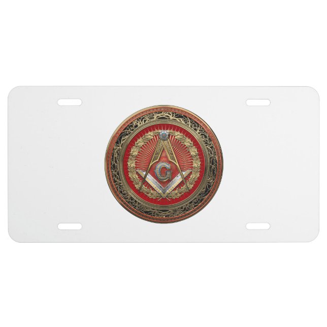 [400] Master Mason - Gold Square & Compasses License Plate (Front)