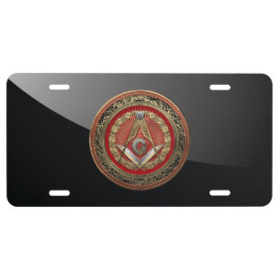 [400] Master Mason - Gold Square & Compasses License Plate