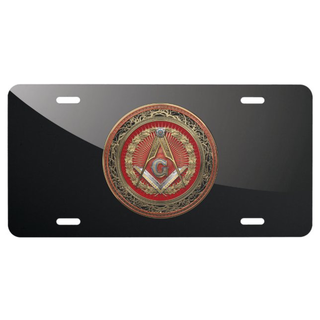 [400] Master Mason - Gold Square & Compasses License Plate (Front)