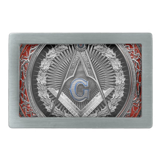 [400] Master Mason - Silver Square & Compasses Belt Buckle (Front)