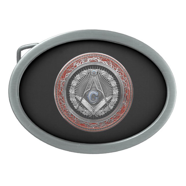 [400] Master Mason - Silver Square & Compasses Belt Buckle (Front)