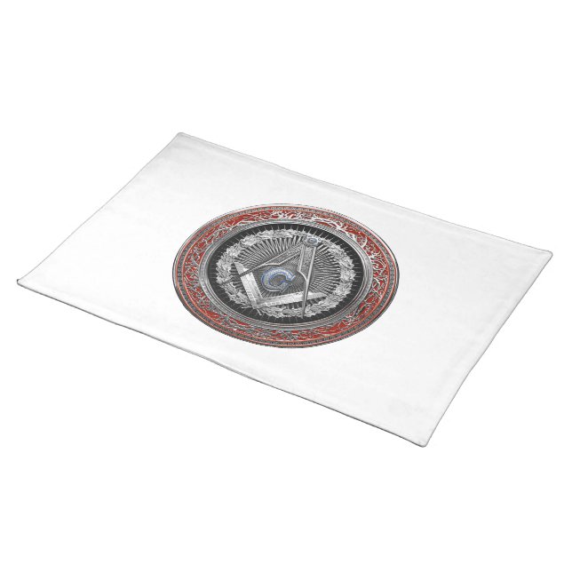 [400] Master Mason - Silver Square & Compasses Cloth Placemat (On Table)