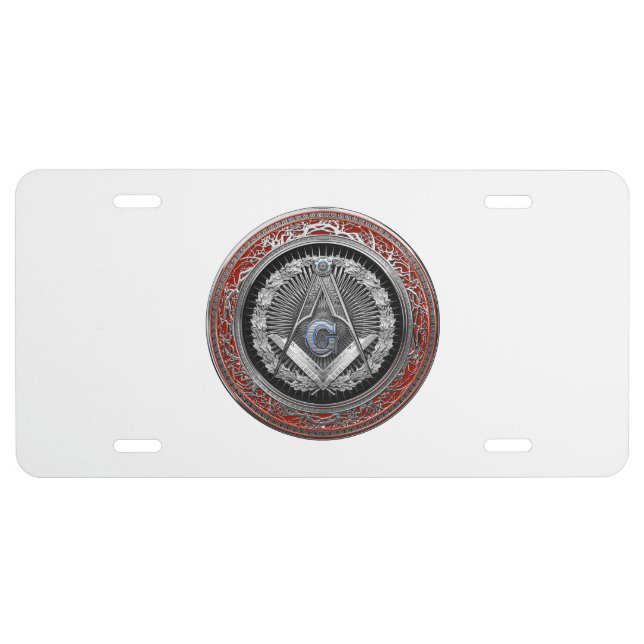[400] Master Mason - Silver Square & Compasses License Plate (Front)