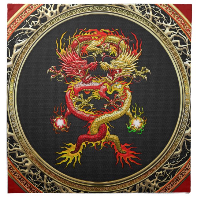 [400] Red and Yellow Dragons Cloth Napkin (Front)