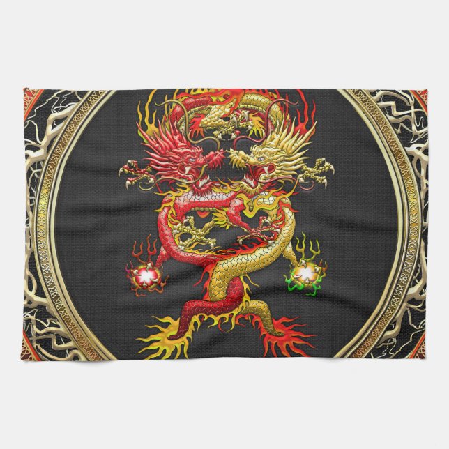 [400] Red and Yellow Dragons Kitchen Towel (Horizontal)