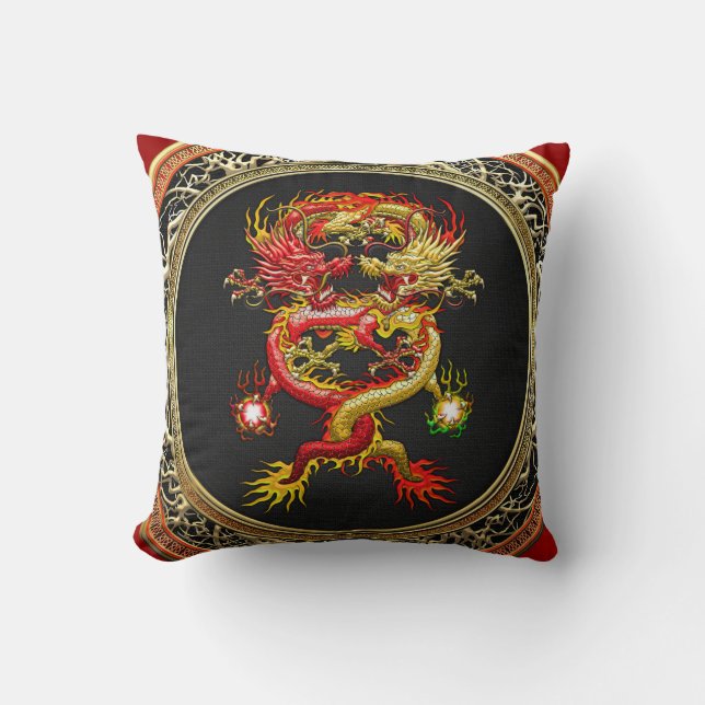 [400] Red and Yellow Dragons Throw Pillow (Front)
