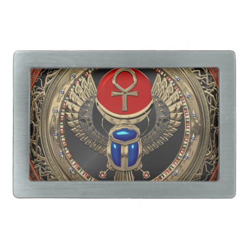 400 Sacred Gold Egyptian Winged Scarab with Ankh Belt Buckle