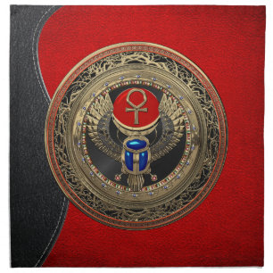 [400] Sacred Gold Egyptian Winged Scarab with Ankh Cloth Napkin
