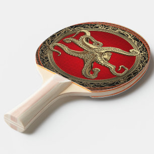 [400] Sacred Gold Octopus in Defensive Posture Ping Pong Paddle