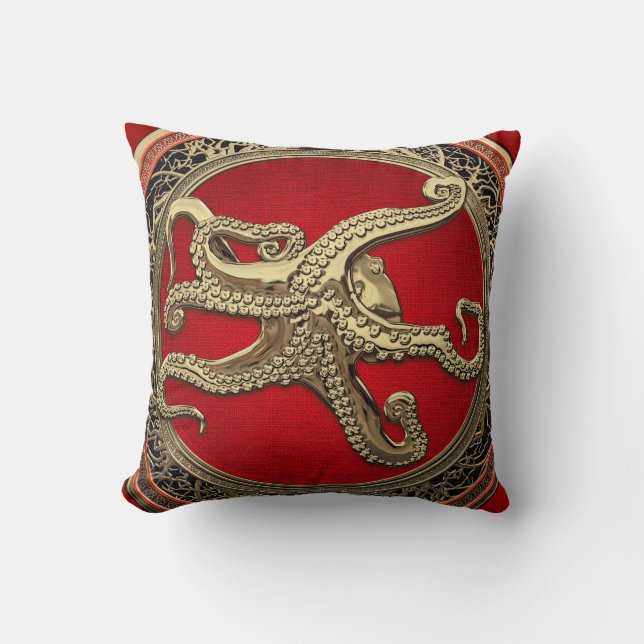 [400] Sacred Gold Octopus in Defensive Posture Throw Pillow (Front)