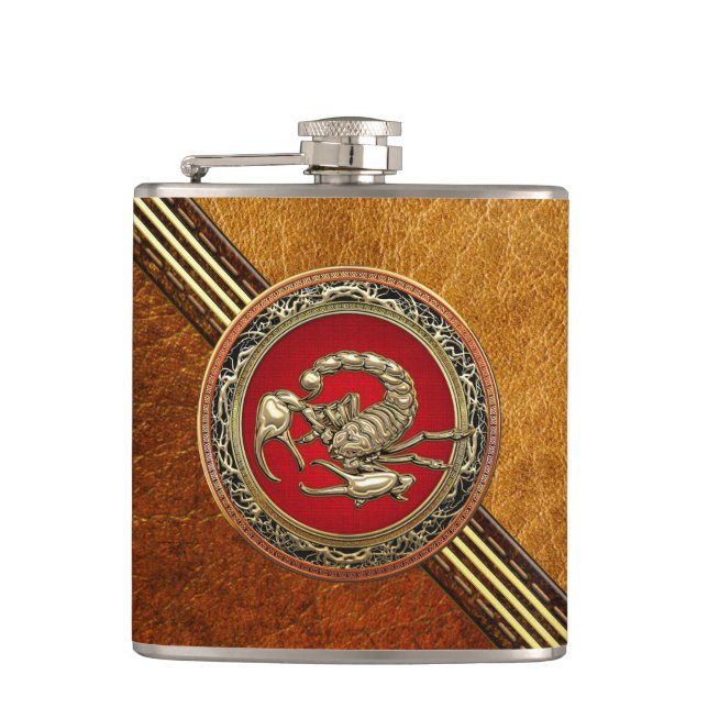 [400] Sacred Golden Scorpion on Red Hip Flask (Front)