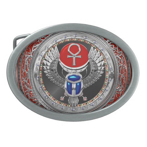 400 Sacred Silver Egyptian Winged Scarab  Ankh Belt Buckle