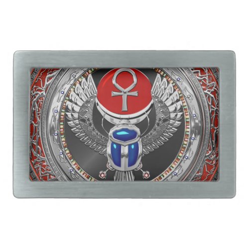 400 Sacred Silver Egyptian Winged Scarab  Ankh Belt Buckle