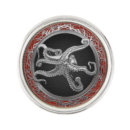 400 Sacred Silver Octopus in Defensive Posture Lapel Pin