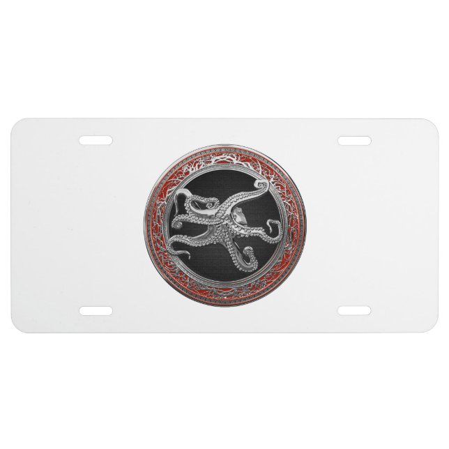 [400] Sacred Silver Octopus in Defensive Posture License Plate (Front)