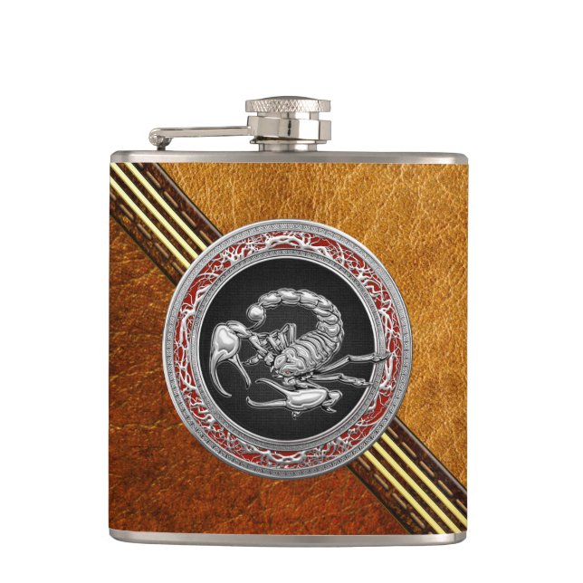 [400] Sacred Silver Scorpion on Black Flask (Front)