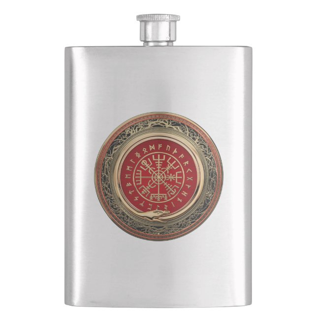 [400] Vegvisir - Viking Gold Magic Runic Compass Flask (Front)