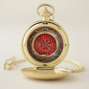 [400] Vegvisir - Viking Gold Magic Runic Compass Pocket Watch