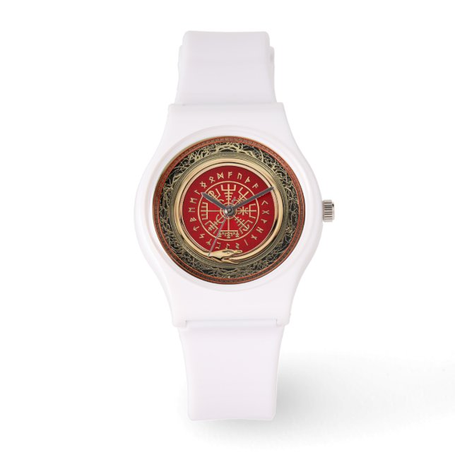 [400] Vegvisir - Viking Gold Magic Runic Compass Watch (Front)