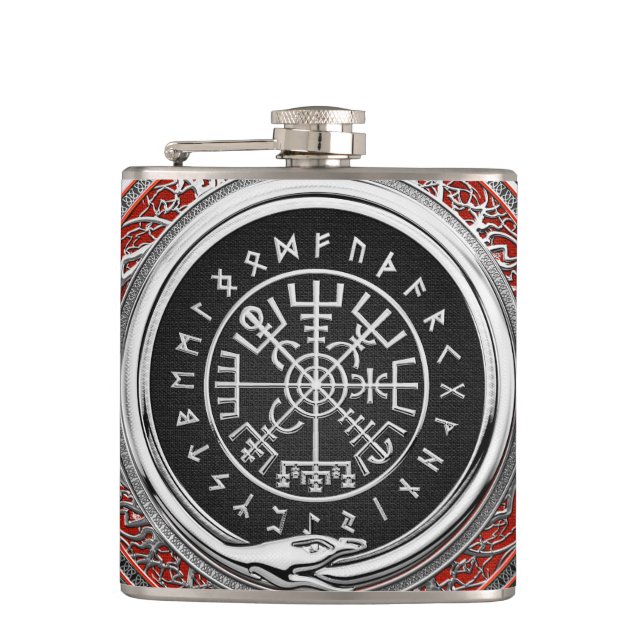 [400] Vegvisir - Viking Silver Magic Runic Compass Flask (Front)