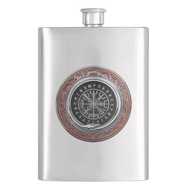 [400] Vegvisir - Viking Silver Magic Runic Compass Flask (Front)