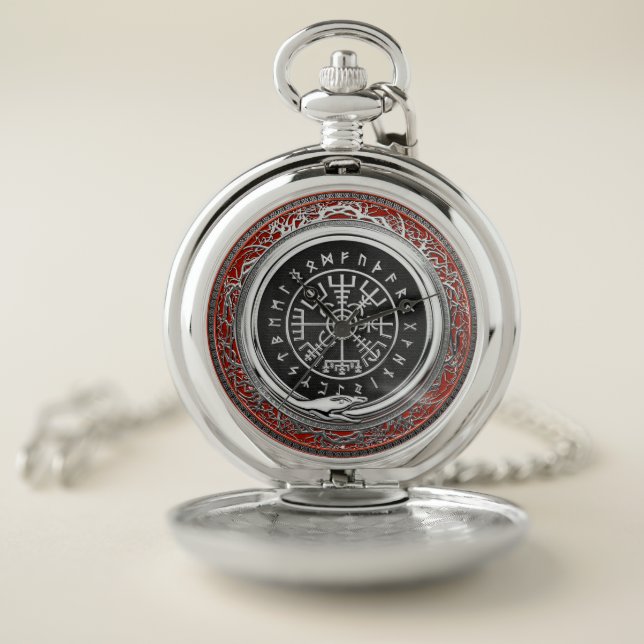 [400] Vegvisir - Viking Silver Magic Runic Compass Pocket Watch (Inside)