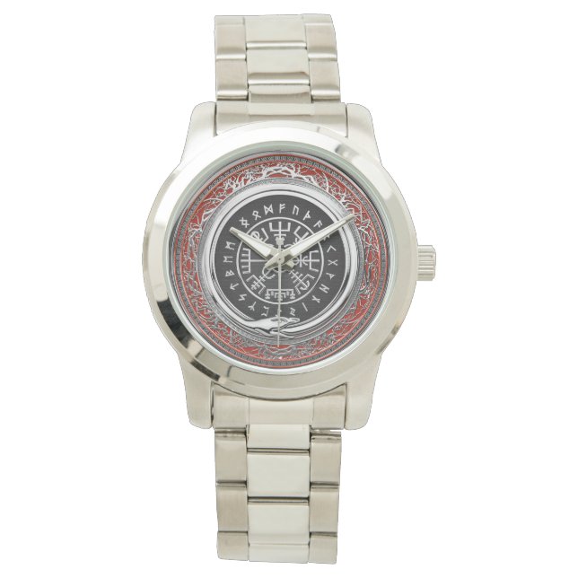 [400] Vegvisir - Viking Silver Magic Runic Compass Watch (Front)