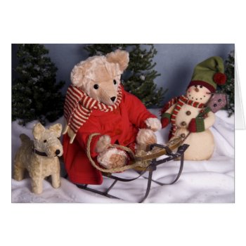4019 Sledding Teddy Bear & Friends Birthday Card by RuthGarrison at Zazzle