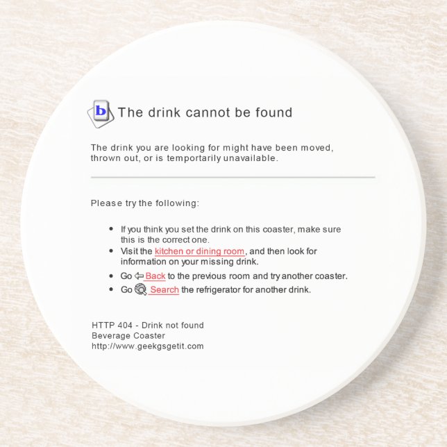 404 Drink Not Found Drink Coaster (Front)